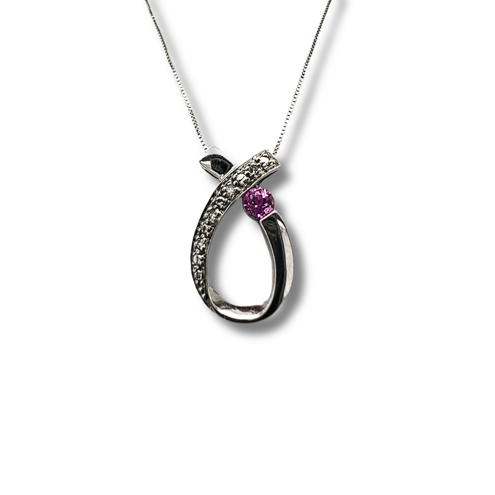 10KW Pink Quartz and Diamond Loop Pendant