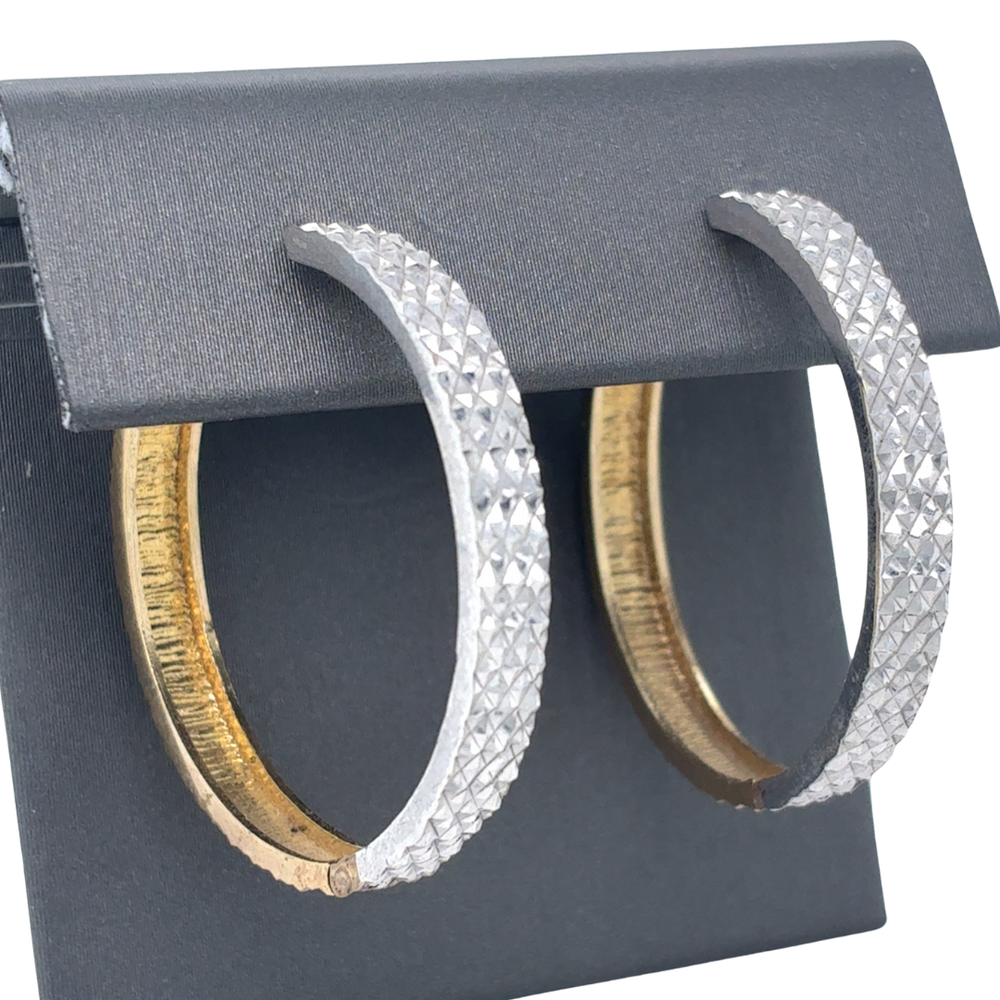 10kt Two-tone Diamond Cut Gold Hoops