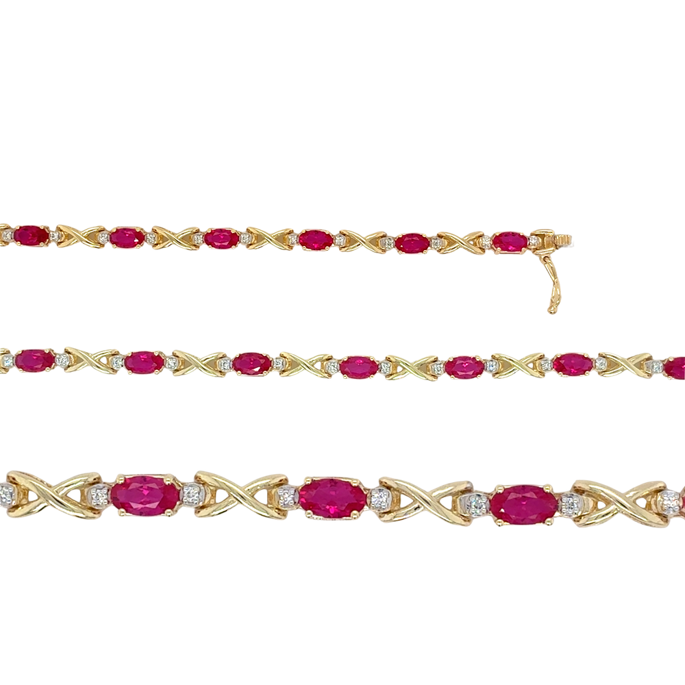 Gold Vermeil Sterling Silver Lab Grown Ruby and Diamond Fancy Bracelet