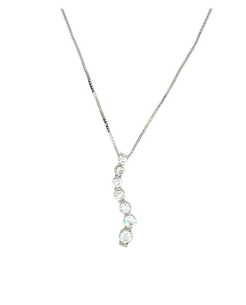 10/14kt White Gold CZ Journey Necklace