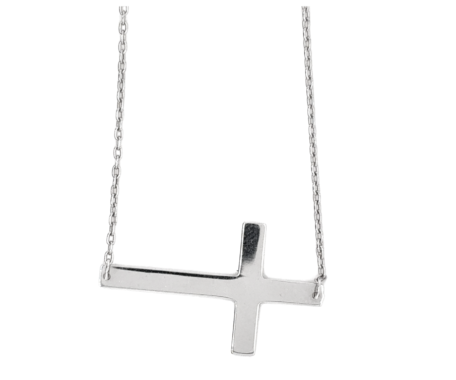 10kt White Gold Sideway Cross Necklace