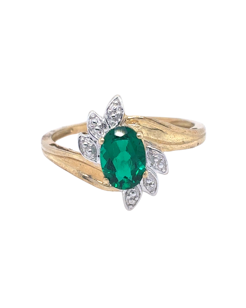 10kt Yellow Gold Synthetic Emerald Fancy Ring