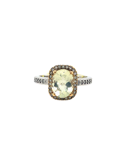 10kt Two-Tone Green Amethyst + Diamond Ring