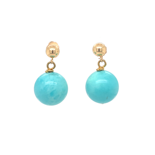 14K Yellow Gold Turquoise Earrings