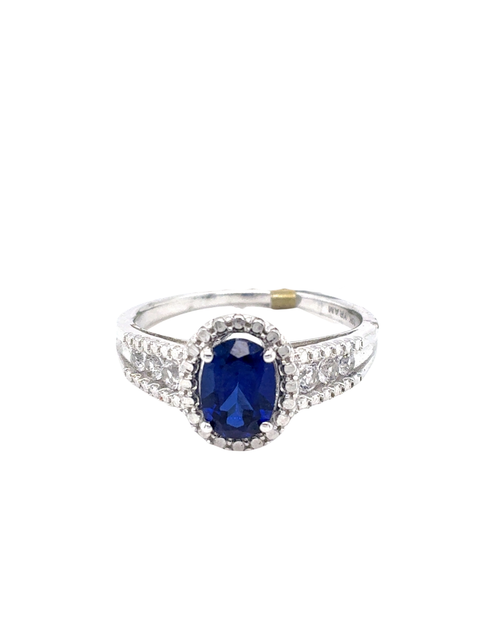 10kt White Gold Synthetic Sapphire Fancy Ring