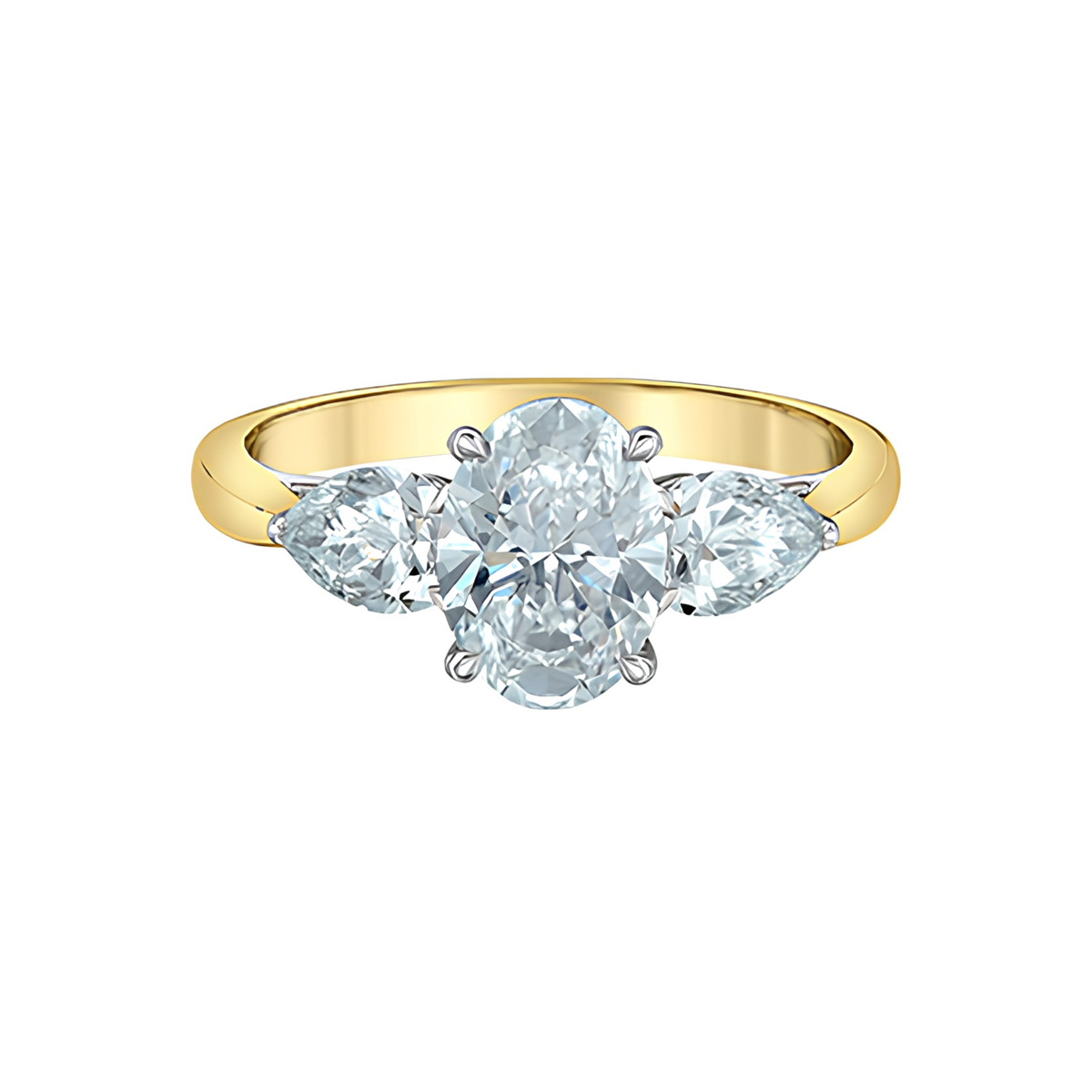 14kt Yellow Gold 1.50ct centre Oval 3 Stone Ring Lab Grown Diamond Ring