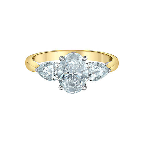 14kt Yellow Gold 1.50ct centre Oval 3 Stone Ring Lab Grown Diamond Ring