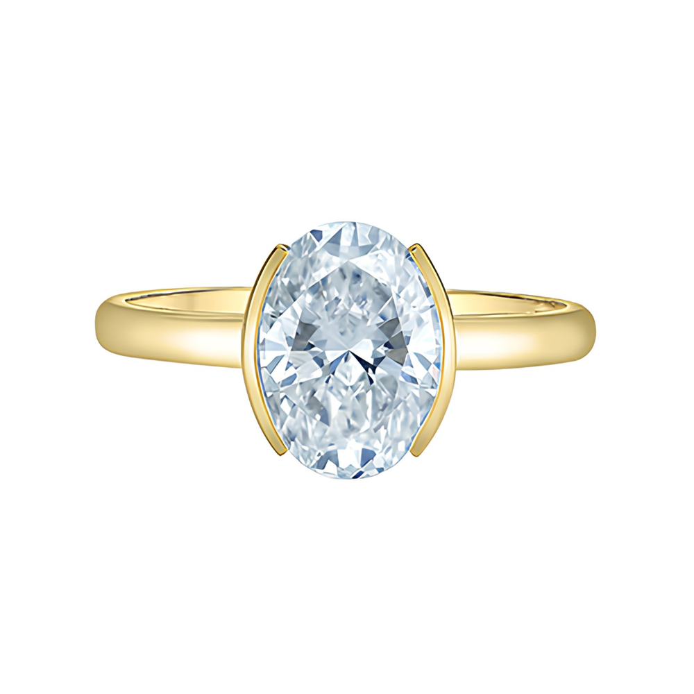 14kt Yellow Gold 2ct Half Bezel Oval Lab Grown Diamond Ring