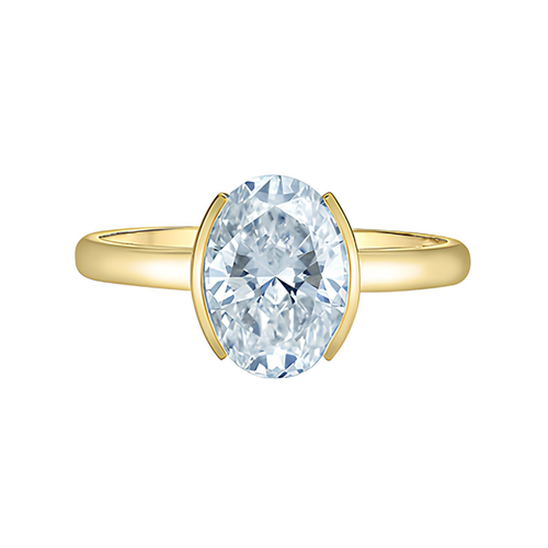 14kt Yellow Gold 2ct Half Bezel Oval Lab Grown Diamond Ring