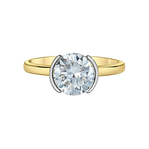 14KT Yellow Gold 3.07ct Half Bezel Round Brilliant Lab Grown Diamond Ring