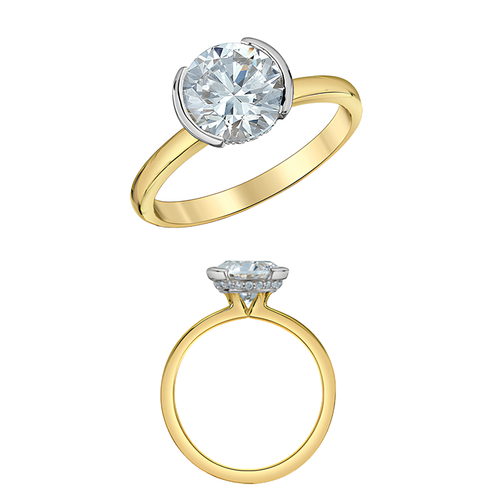 14KT Yellow Gold 3.07ct Half Bezel Round Brilliant Lab Grown Diamond Ring