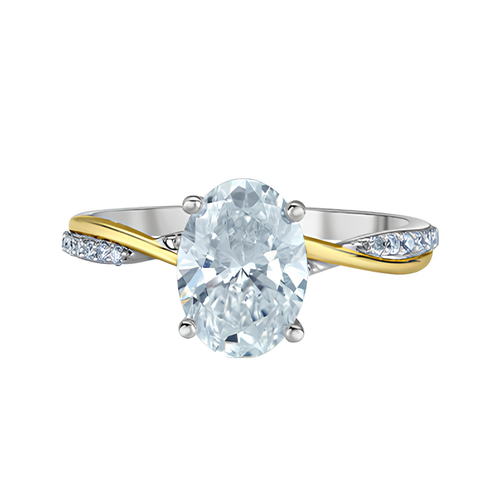 14KT Two Tone Gold Twist Band 2.07ct Oval Lab Grown Diamond Ring