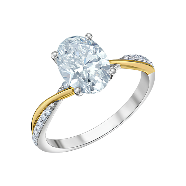 14KT Two Tone Gold Twist Band 2.07ct Oval Lab Grown Diamond Ring
