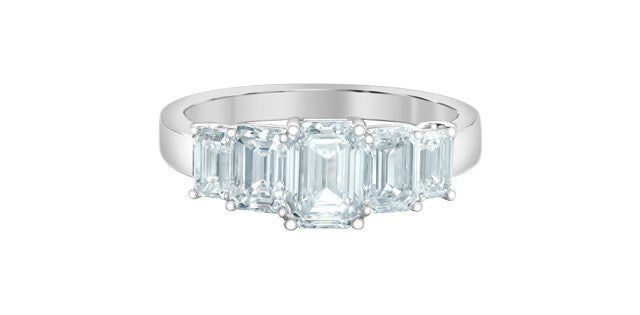 14kt White Gold Lab Grown 5 Stone Emerald Cut Diamond Ring