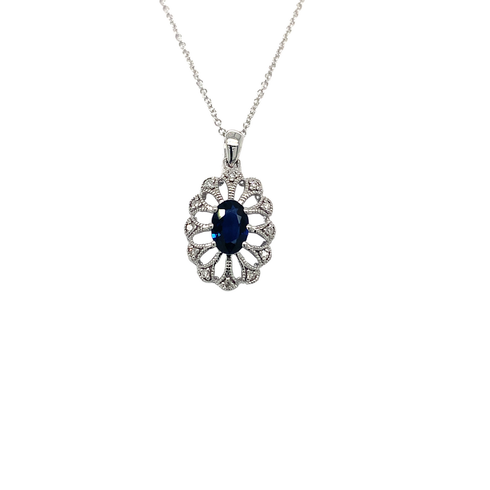 10K White Gold Sapphire pendant + Diamonds