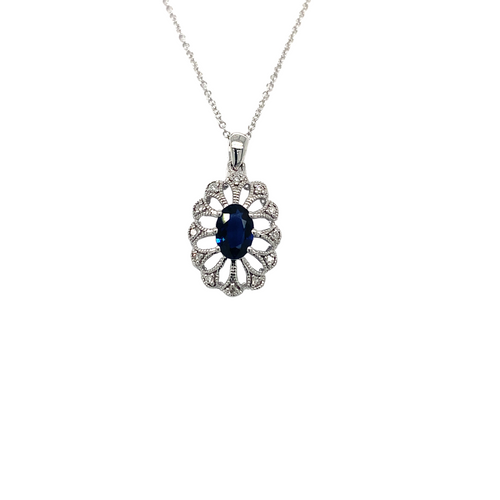 10K White Gold Sapphire pendant + Diamonds