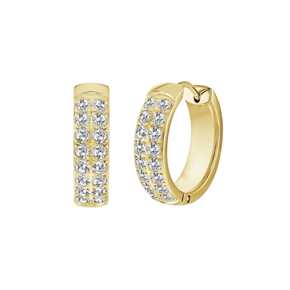 Italgem Stainless Steel Gold Plated Hoop Earrings with CZ