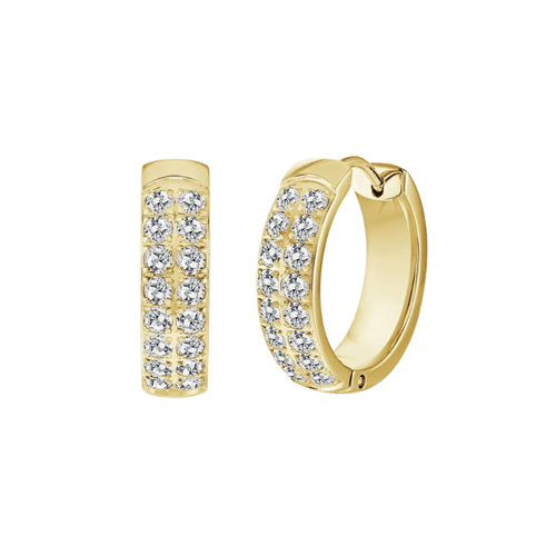 Italgem Stainless Steel Gold Plated Hoop Earrings with CZ