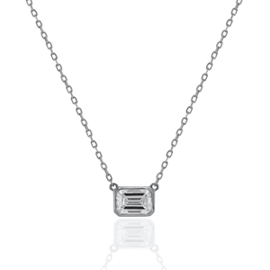 Sterling Silver 1ct Lab Grown Emerald Cut Bezel Set Necklace - Special Price