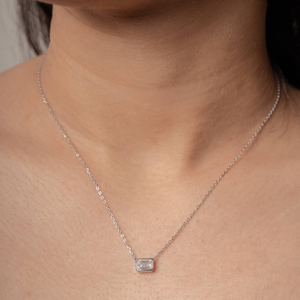 Sterling Silver 1ct Lab Grown Emerald Cut Bezel Set Necklace - Special Price