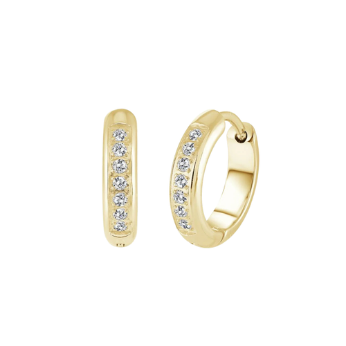 Italgem Stainless Steel Gold Plated Hoop Earrings with CZ