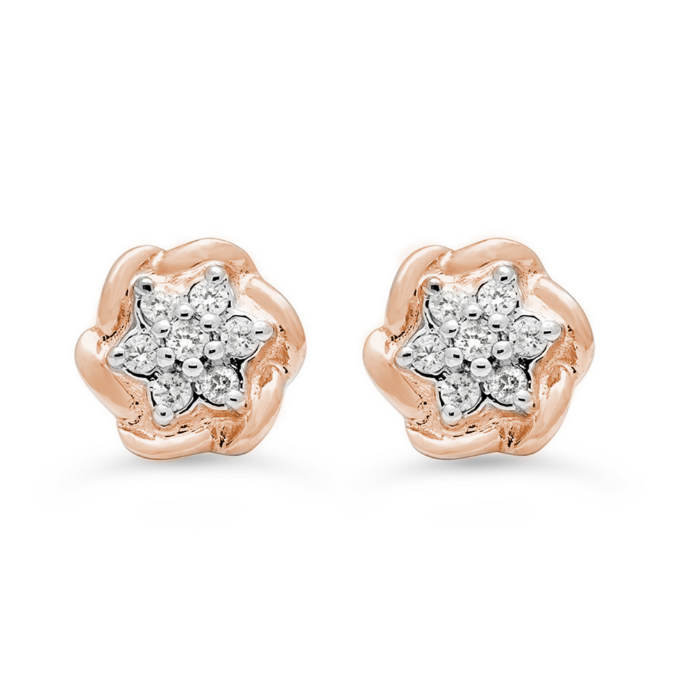 10kt Rose Gold Flower Diamond Stud Earrings
