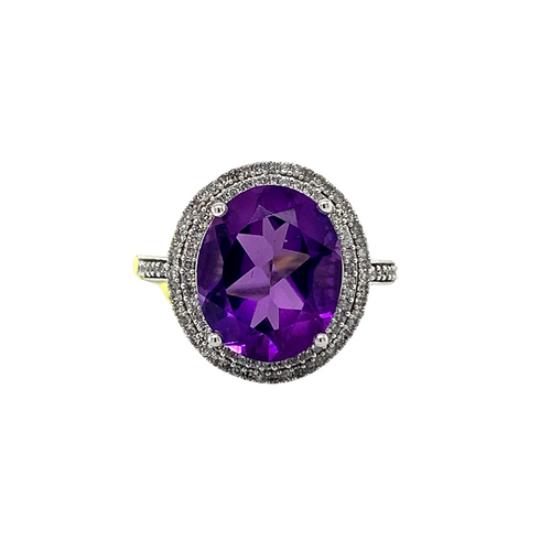10KT White Gold Amethyst + Diamond ring