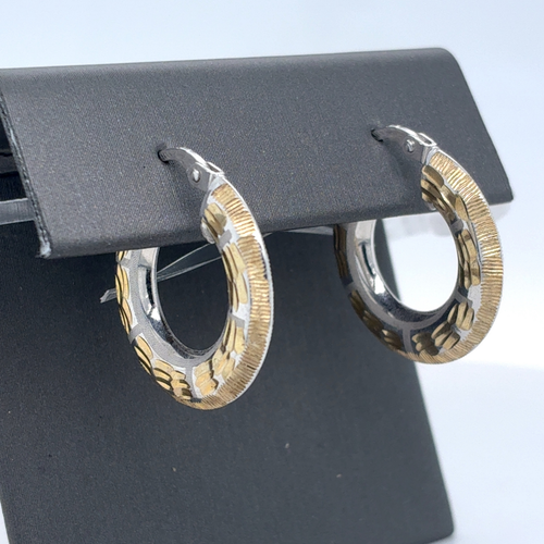 10kt White/Yellow Fancy Gold Hoops