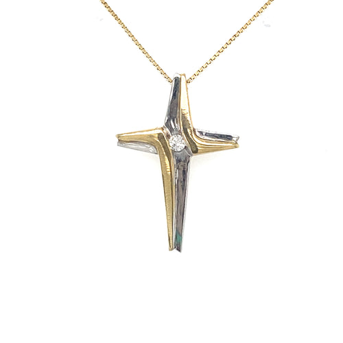 10kt Two-Tone 0.05ct Diamond Cross Pendant