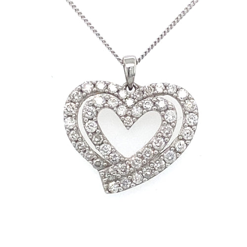 10kt White Gold 0.78ct Diamond Heart Pendant