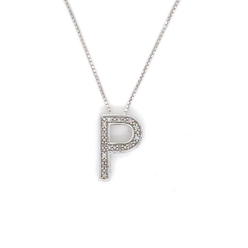 10kt White Gold 0.05ct Initial P Diamond Pendant