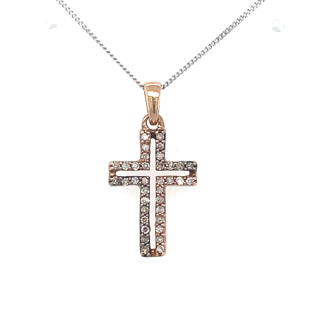 10/14kt Rose Gold 0.11ct Diamond Cross Pendant