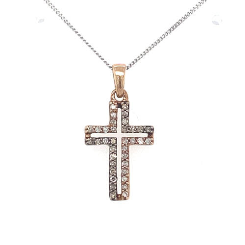 10/14kt Rose Gold 0.11ct Diamond Cross Pendant