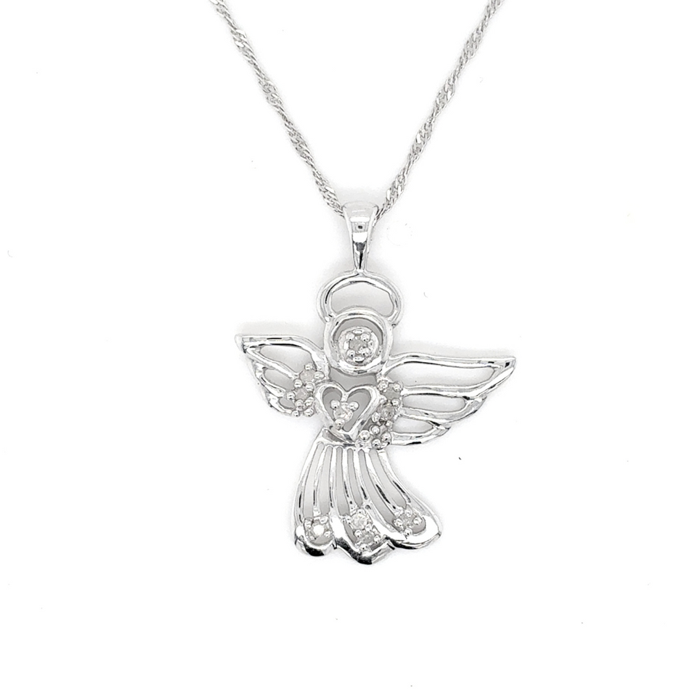 10kt White Gold 0.10ct Diamond Angel Pendant
