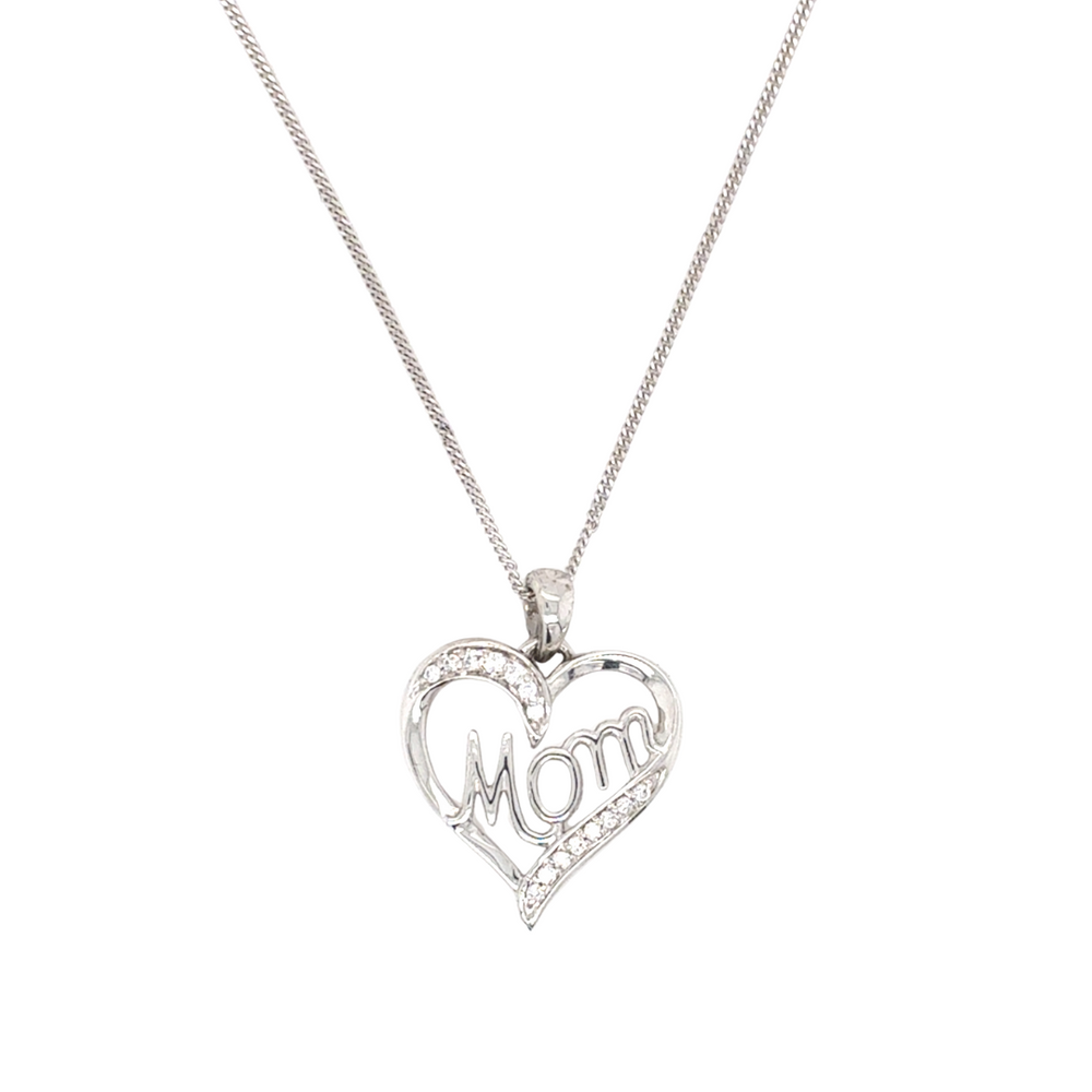 10kt White Gold 0.05ct Diamond Mom Pendant