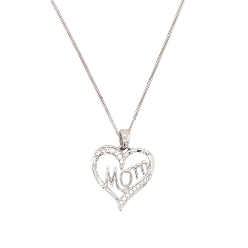 10kt White Gold 0.05ct Diamond Mom Pendant