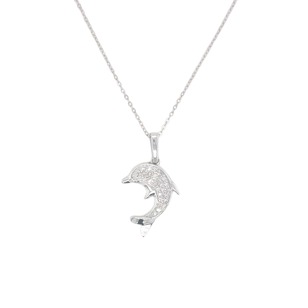 10kt White Gold 0.10ct Diamond Dolphin Pendant