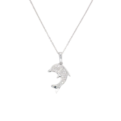 10kt White Gold 0.10ct Diamond Dolphin Pendant