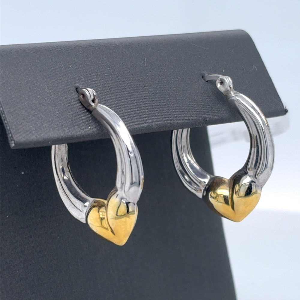 10kt White/Yellow Fancy Gold Hoops