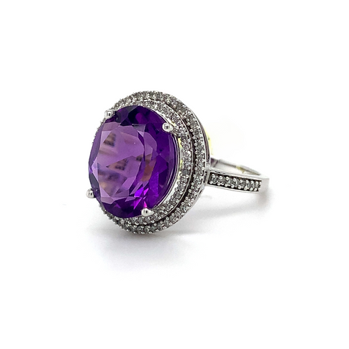 10KT White Gold Amethyst + Diamond ring