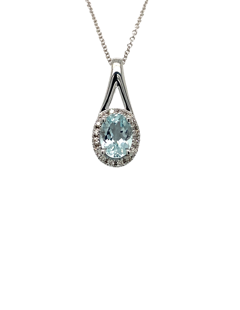 10KT White Gold Aquamarine + Diamond Pendant