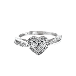 10kt White Gold Heart Shaped .20tw Diamond cluster Ring