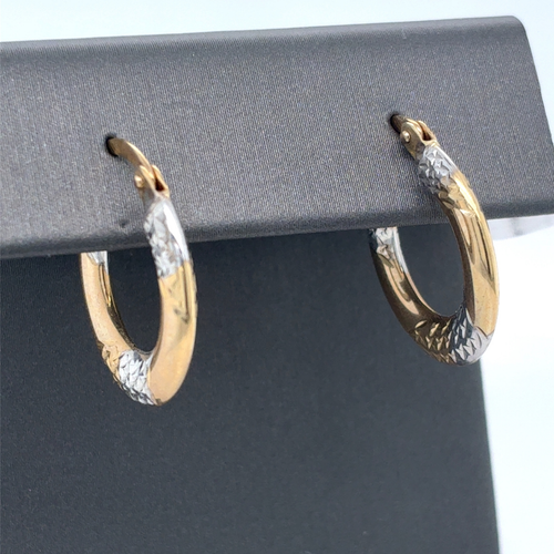10kt White/Yellow Fancy Gold Hoops