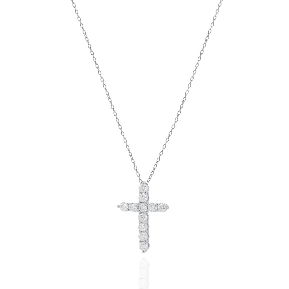 Sterling Silver 1ct TW Lab Grown Cross Pendant Necklace - Special Price