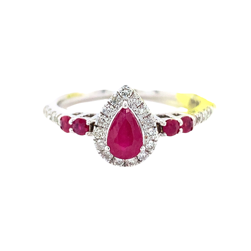 14K White Gold Ruby and Diamond Ring