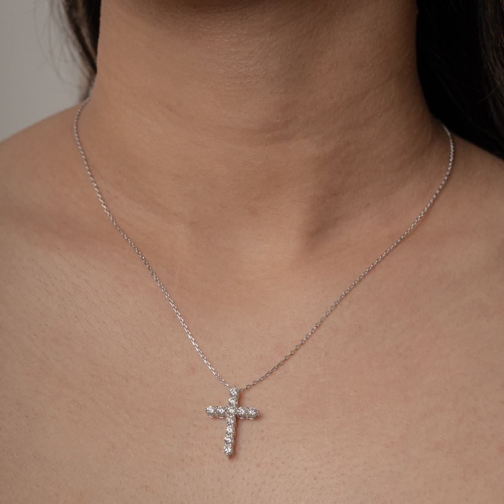 Sterling Silver 1ct TW Lab Grown Cross Pendant Necklace - Special Price