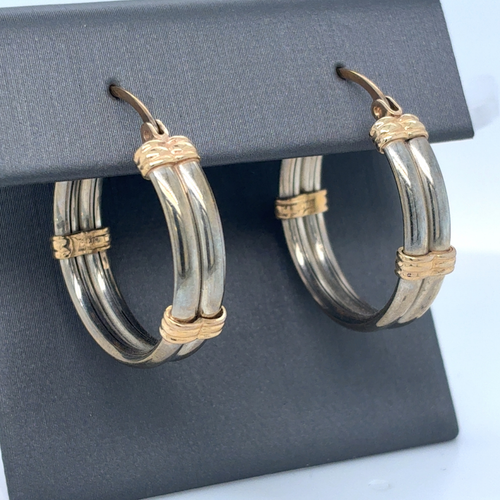 10kt White/Yellow Fancy Gold Hoops