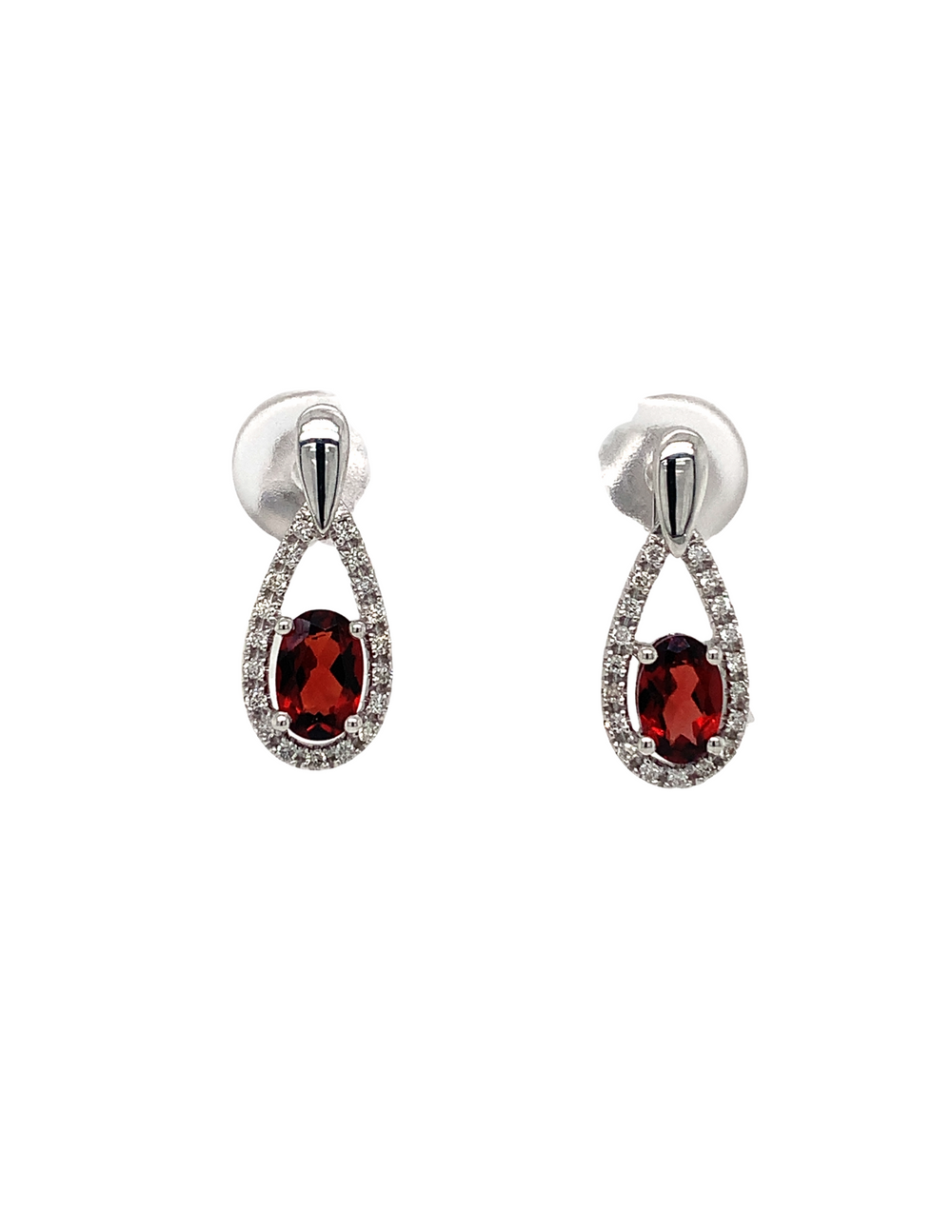 10KT White Gold Garnet + Diamond earrings