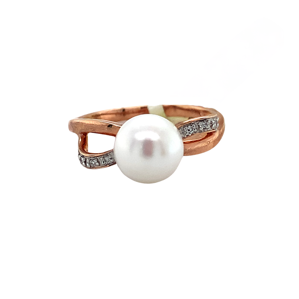 10K Rose Gold Pearl Diamond Ring
