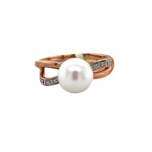 10K Rose Gold Pearl Diamond Ring